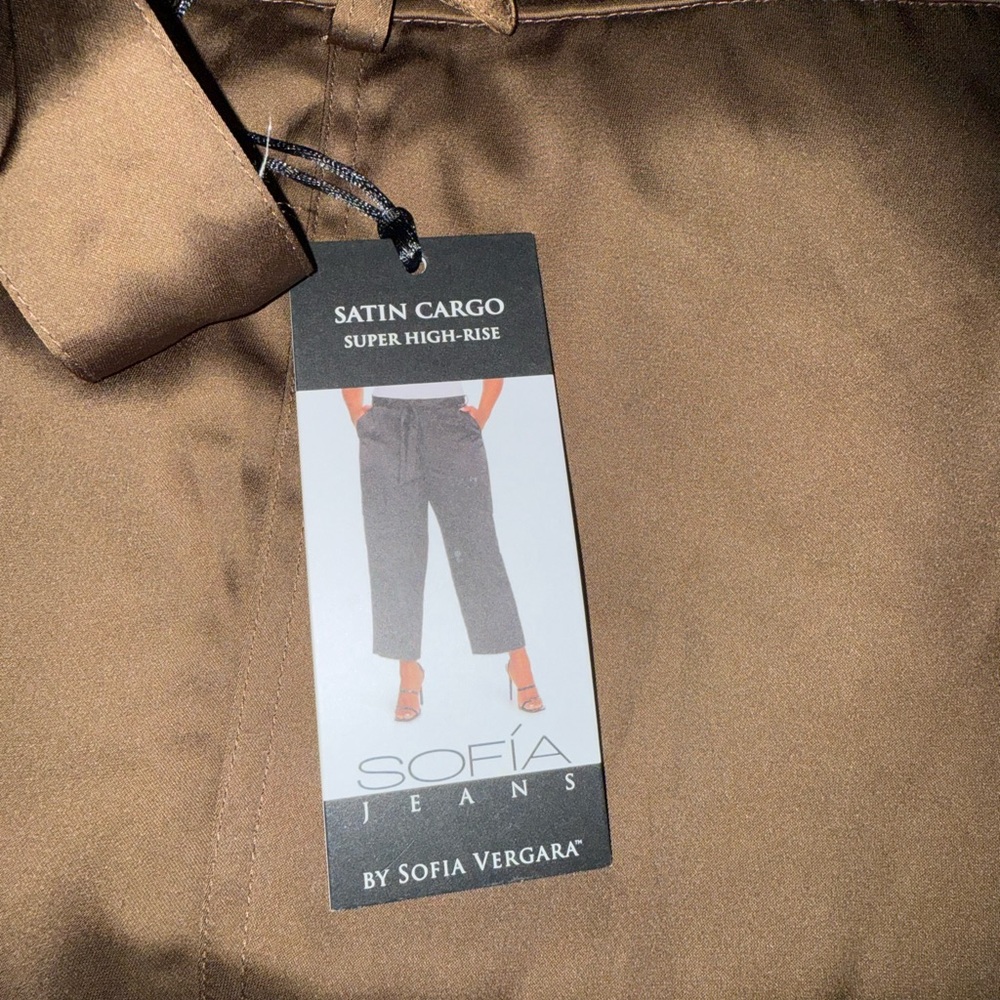 Sofia by Sofia Vergara Satin Cargo Pants in Brown